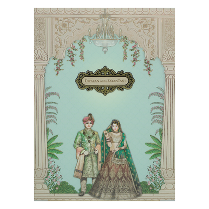 Pastel Blue Couple Padded Wedding Card-KJTS1729