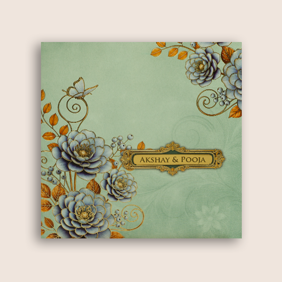 Pastel Blue Floral Wedding Card - KPR07150