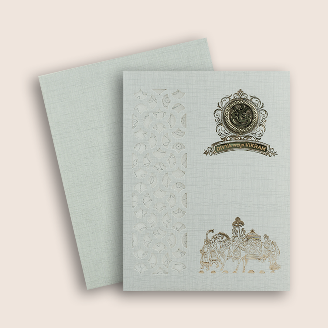 Grey Laser Cut Baraat Wedding Card - KNK9404G