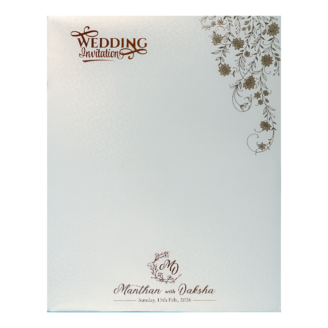 White Gold Floral Padded Wedding Card-KSSC2072