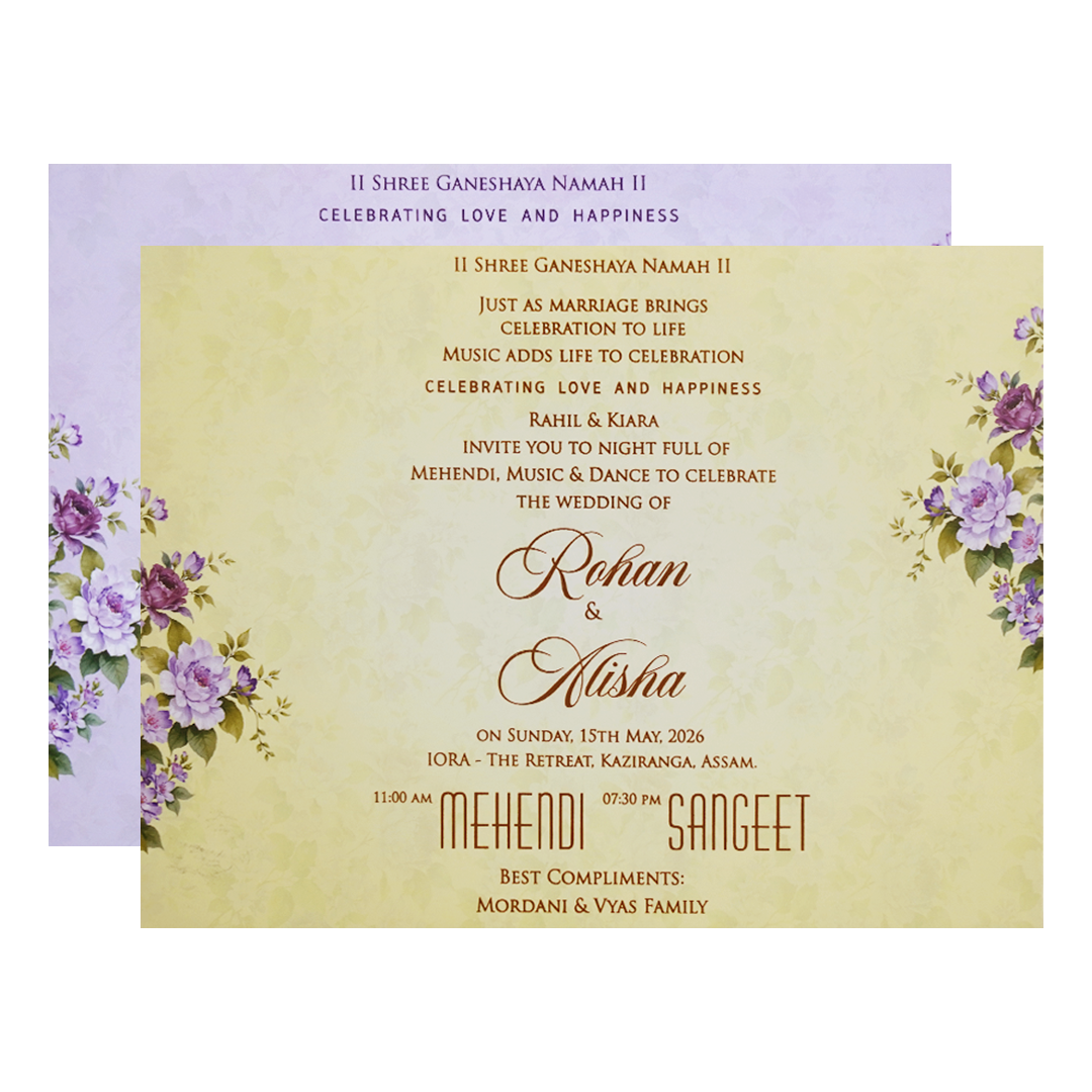 Purple Floral  Padded Wedding Card - KFR16350