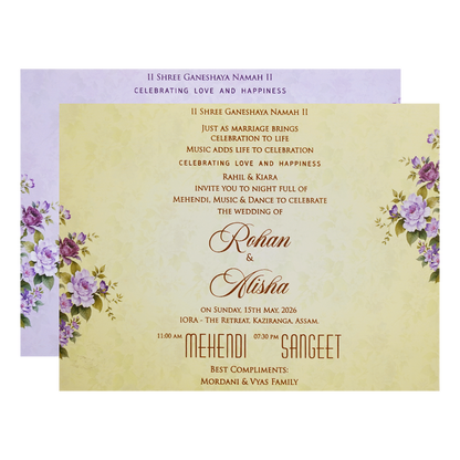 Purple Floral  Padded Wedding Card - KFR16350