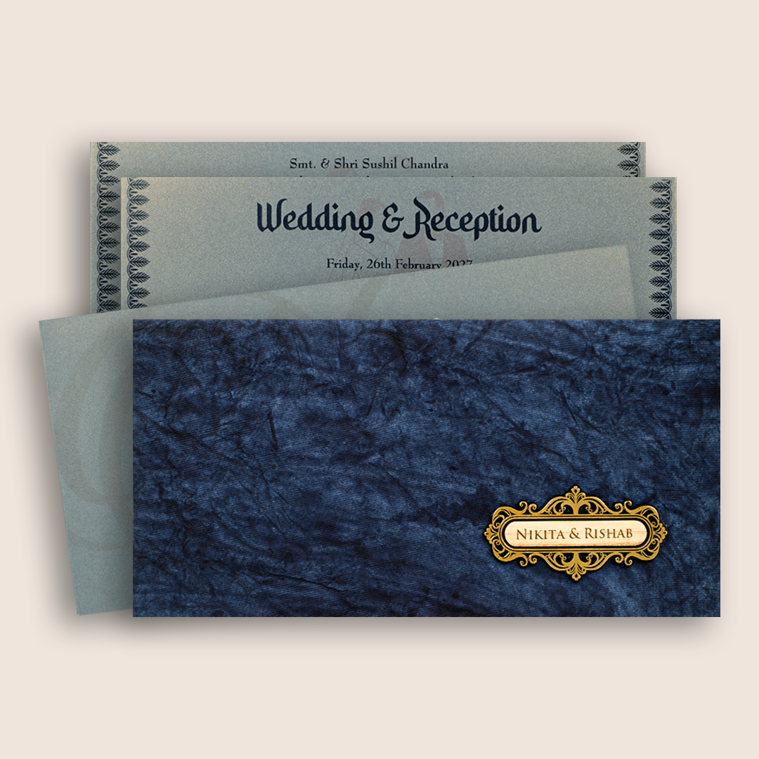 Premium Blue Handmade Paper Marriage Card - KPR07460