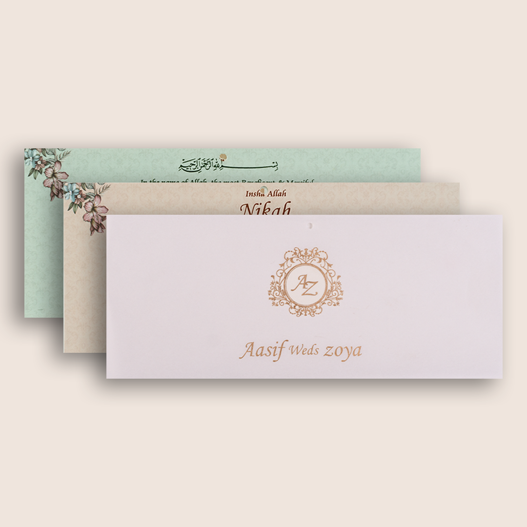 Light Pink Floral MDF Laser Cut Wedding Invitation Card - KVN07140
