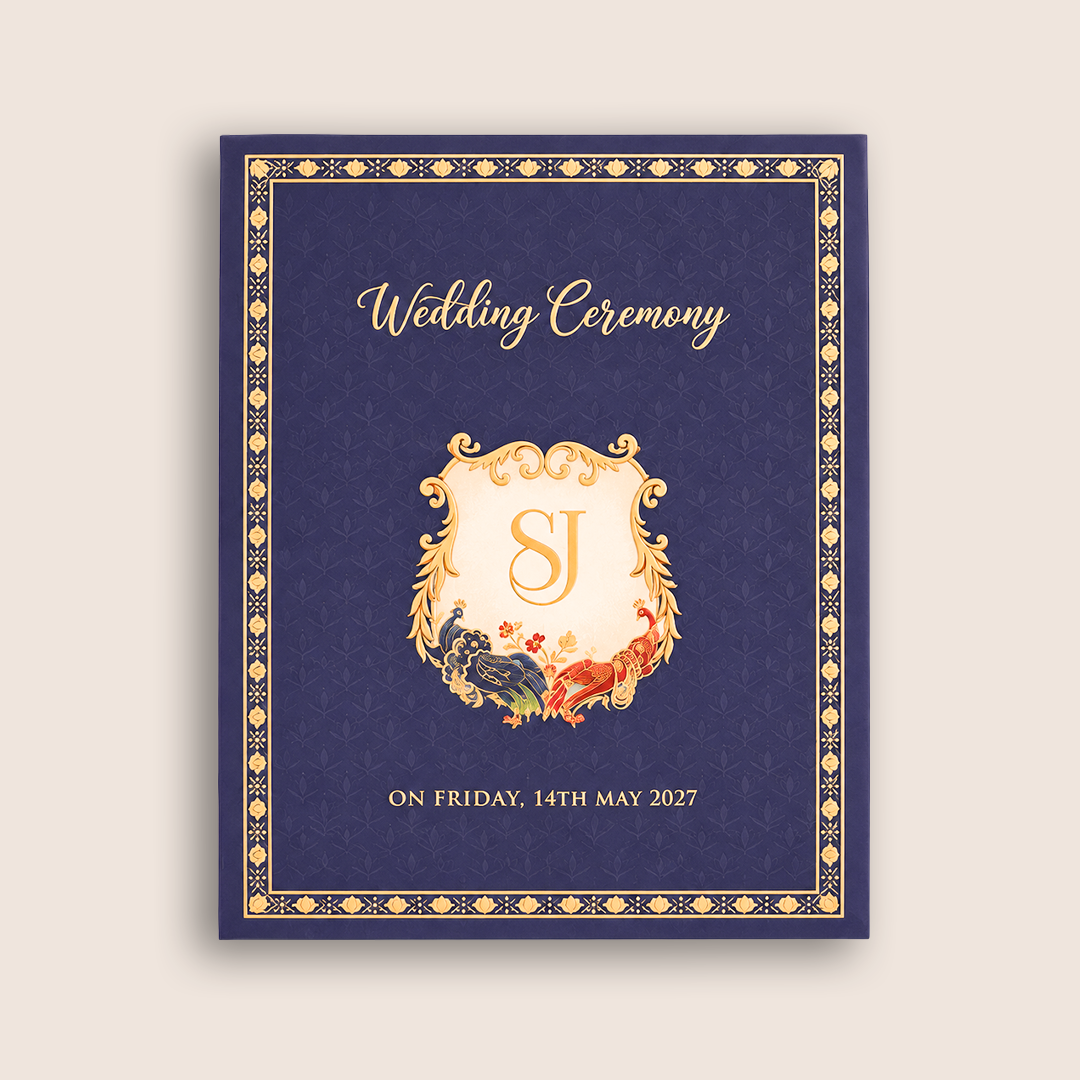 Royal Blue Traditional Padded Wedding Invitation Card - KNLW202578