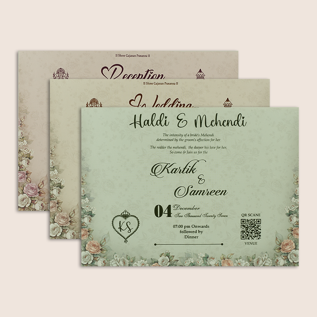 Brown Embossed Floral Padded Marriage Invitation - KSH18930
