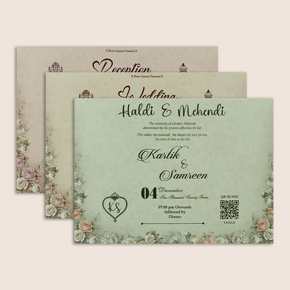 Brown Embossed Floral Padded Marriage Invitation - KSH18930