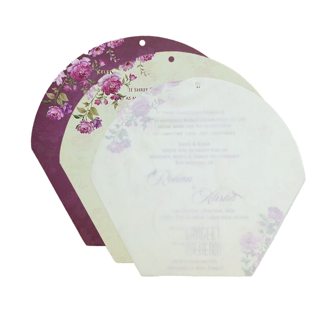 Royal Purple Laser Cut Floral Arch Wedding Card - KFR16190