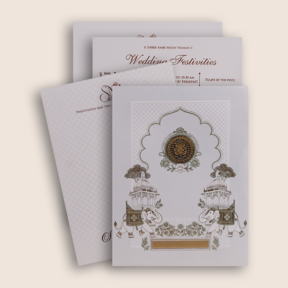 Ivory Embossed Royal Elephant Wedding Card - KRE29140