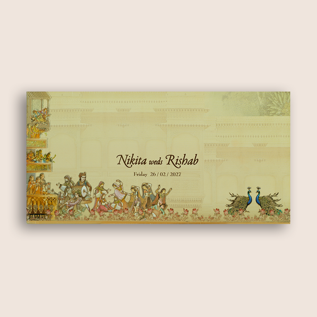 Cream Embossed Royal Bride Groom Wedding Invitation - KPR06510