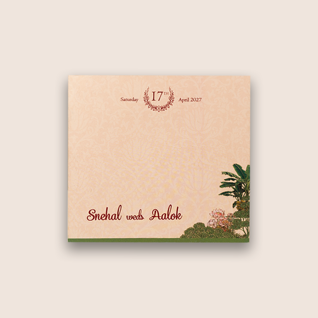 Peach Embossed Elephant Padded Wedding Card - KPR026050