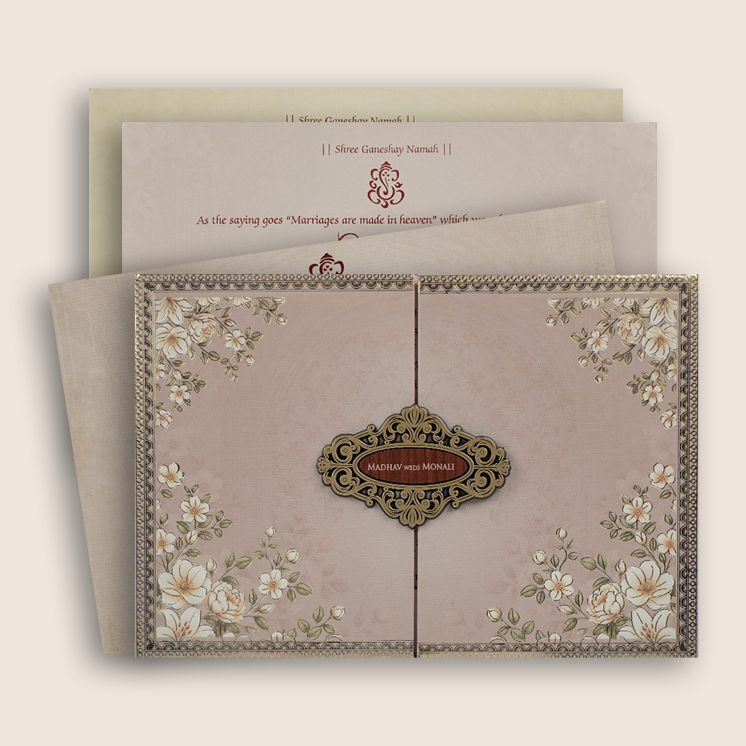 Warm Pink Floral Padded Door Style Invitation Card - KJTS3691