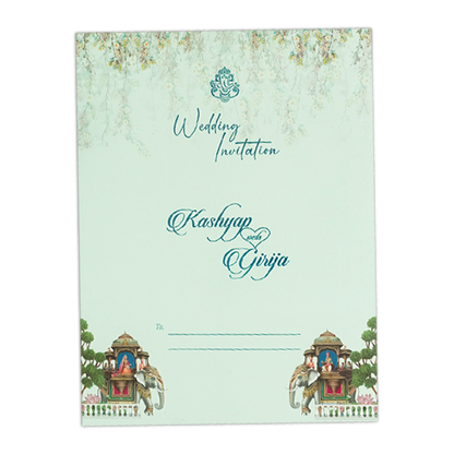Green Floral Elephant Procession Wedding Card-KSH72440