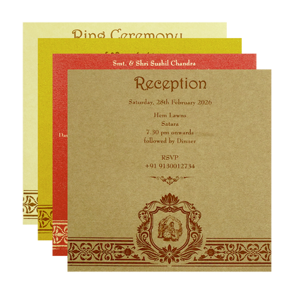 Gold Lotus Pattern Wedding Invitation Card-KPR06190