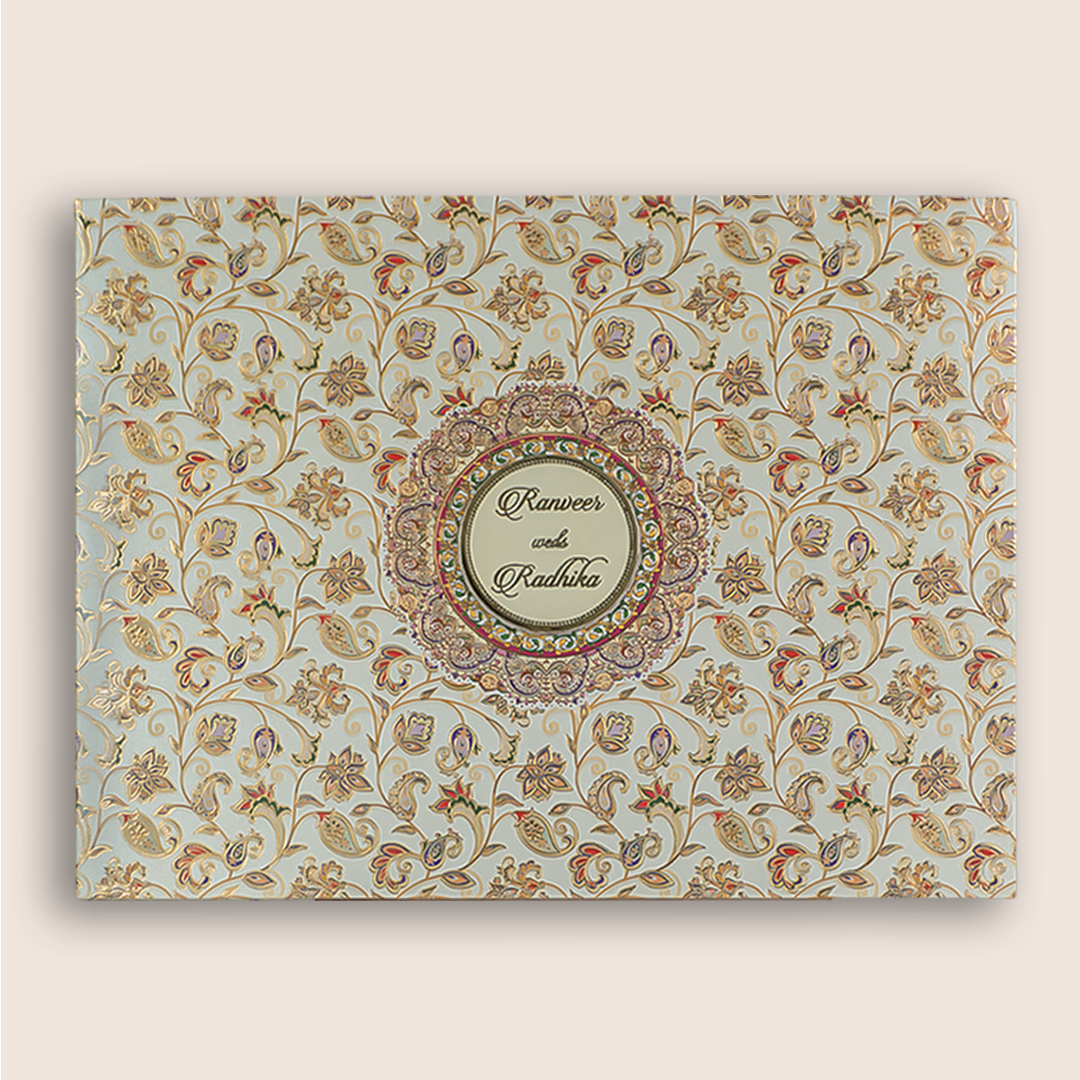 Cream Colourfull Floral Wedding Card - KAA05390
