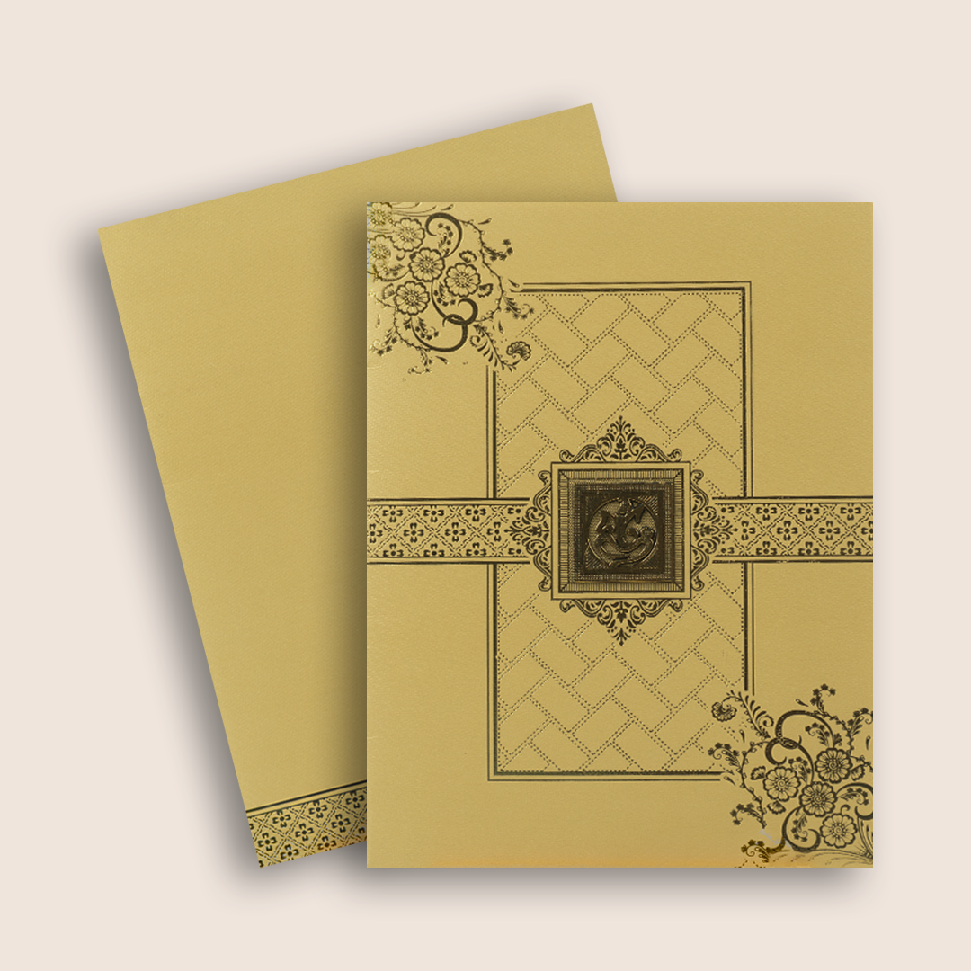 Cream Gold Ganesha Floral Wedding Card - KNKT5034