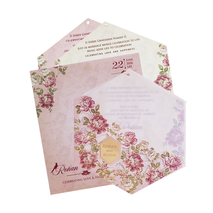 Pink Floral Parrot Laser Cut Wedding Card - KFR15170