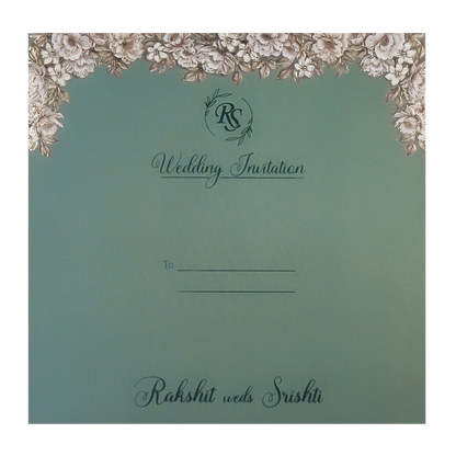 Green Velvet Floral Padded Wedding Card-KSI64200