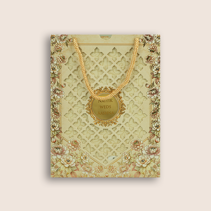 Beige Floral Laser Cut Bag Style Invitation Card - KPR07180