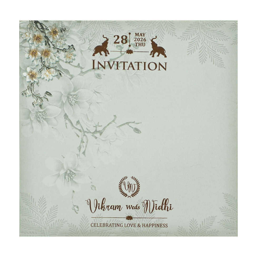 Green White Floral Padded Wedding Card-KRE26570