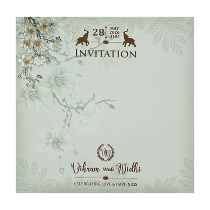 Green White Floral Padded Wedding Card-KRE26570