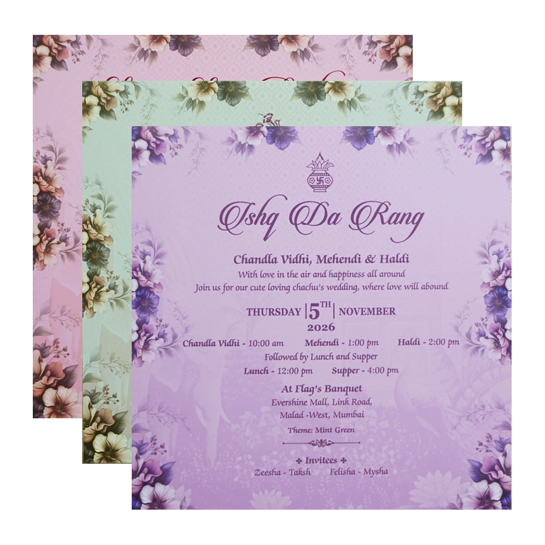 Pink Padded Floral Door Wedding Card - KVN07650