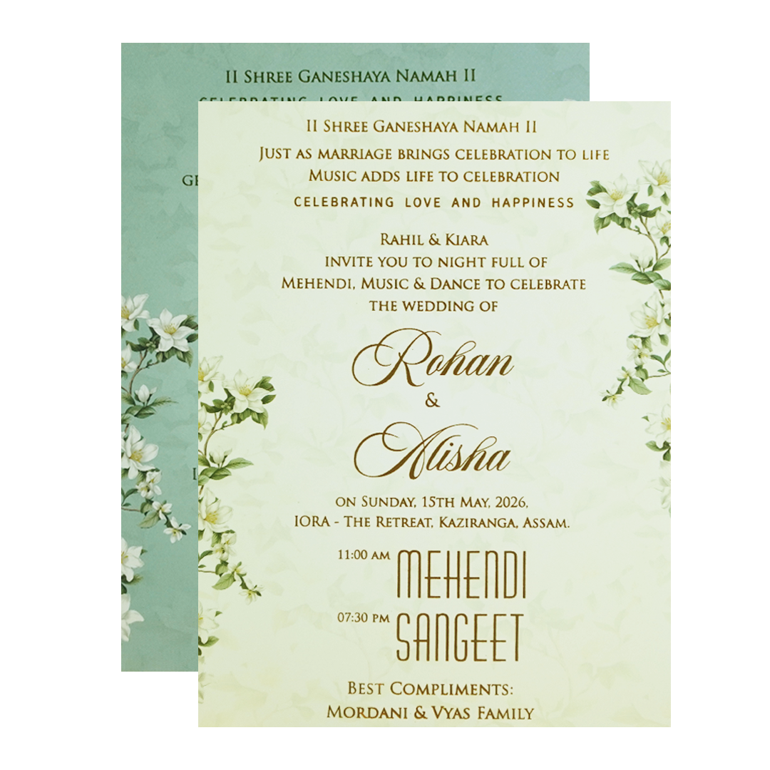 Mint Green Magnolia Floral Padded Wedding Card - KFR16410