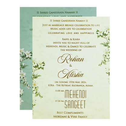 Mint Green Magnolia Floral Padded Wedding Card - KFR16410