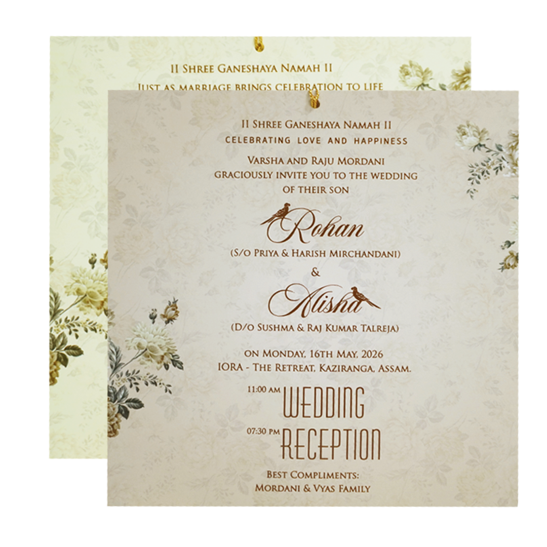 Ivory Cream Laser Cut Embossed Wedding Card-KFR13190