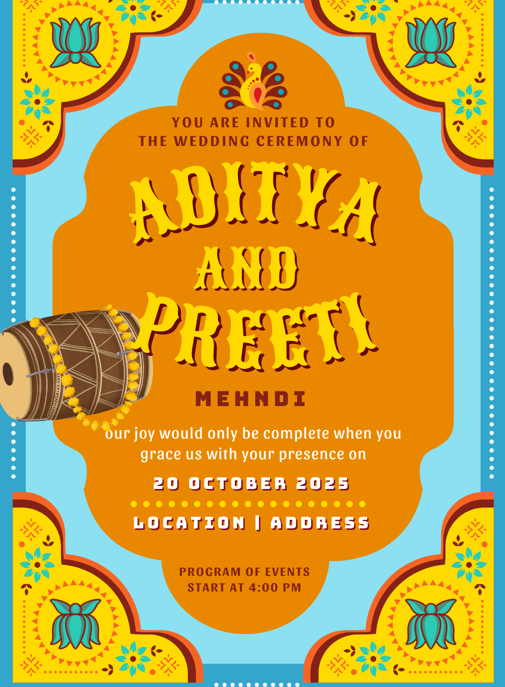 Blue Mehndi Ceremony Invitation-AAMCI001