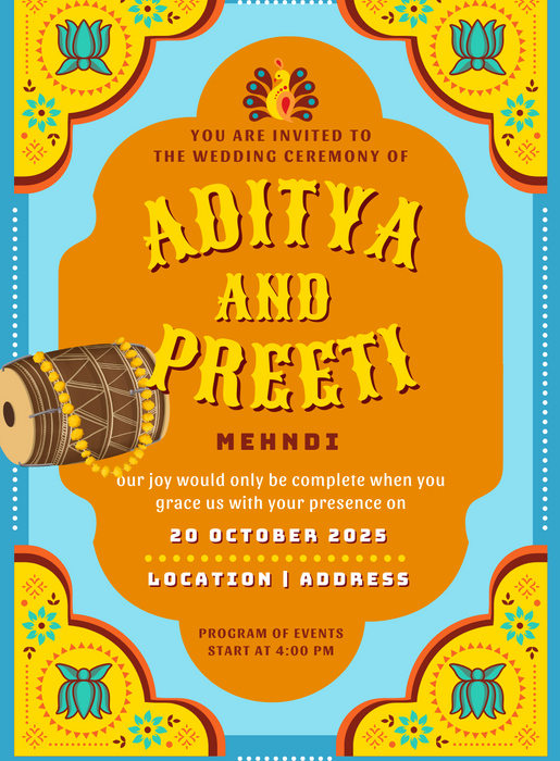 Blue Mehndi Ceremony Invitation-AAMCI001