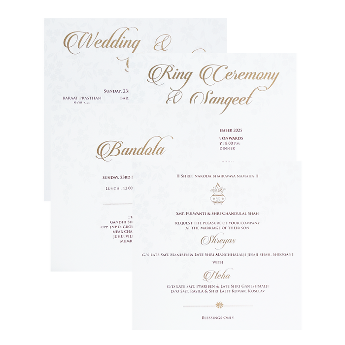 White Embossed Design Wedding Invitation Card-King of Cards