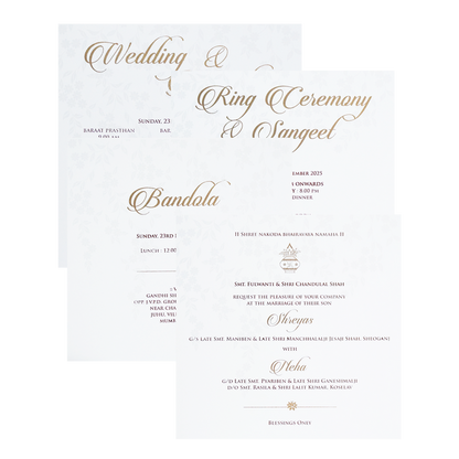 White Embossed Design Wedding Invitation Card-King of Cards