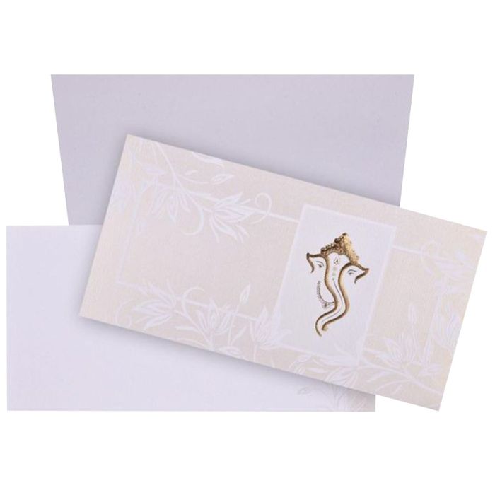 Classic Gold Foiling Ganesha With White Shading Wedding Card - KNKSB021-King of Cards