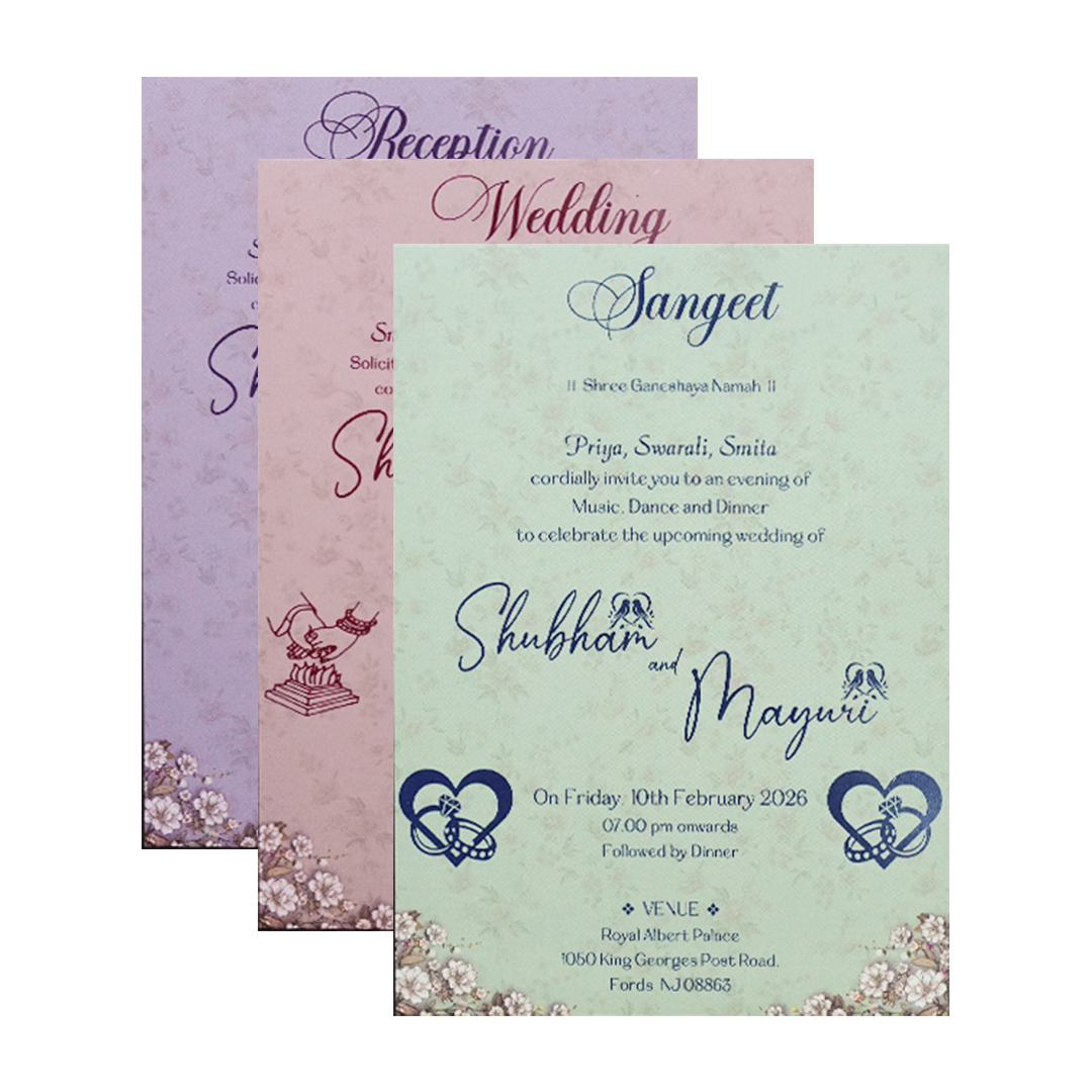 Lavender Floral Padded Wedding Card-KSH72460
