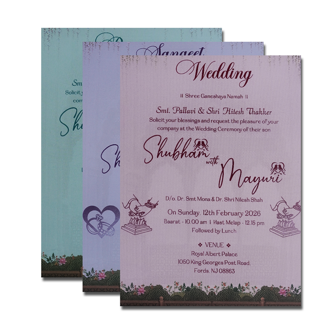 Lavender Palace Elephant Padded Wedding Card-KSH72560