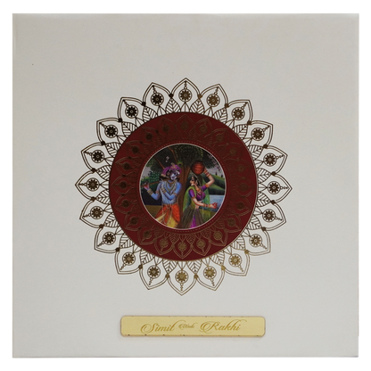 White Floral Radha Krishna Invitation Card-King of Cards