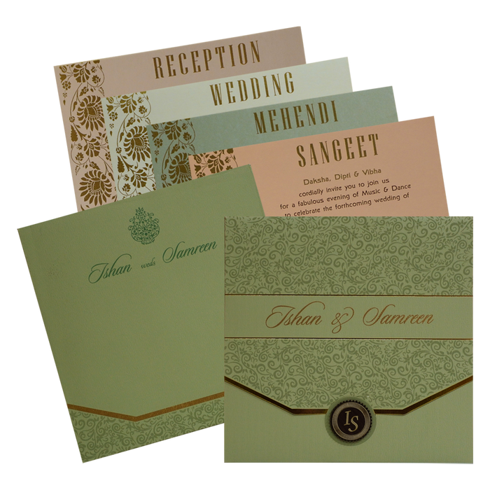 Pista Green Floral Wedding Invitation-King of Cards