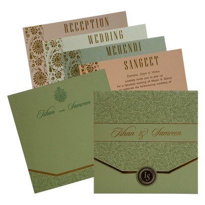 Pista Green Floral Wedding Invitation-King of Cards