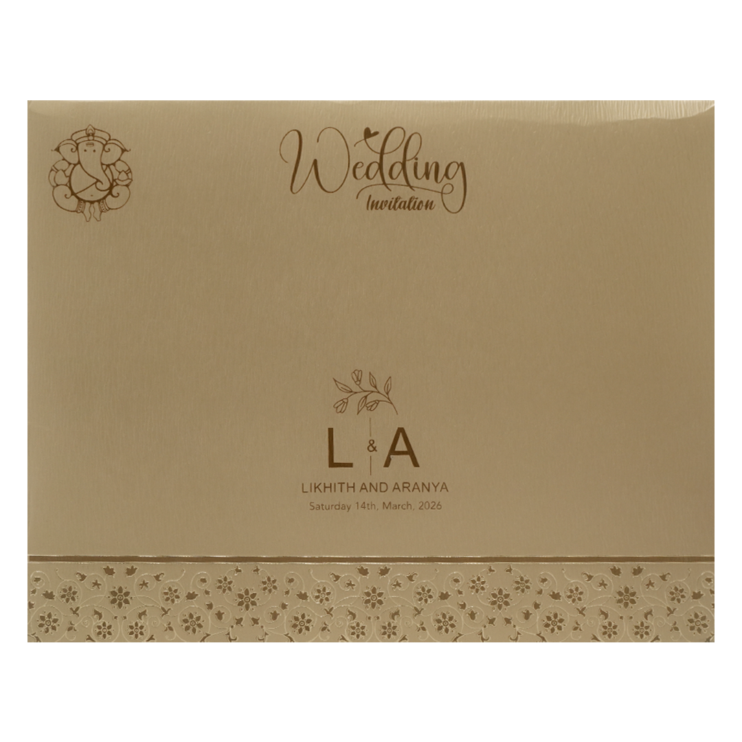 Gold Floral Round Padded Wedding Card-KSSC20700