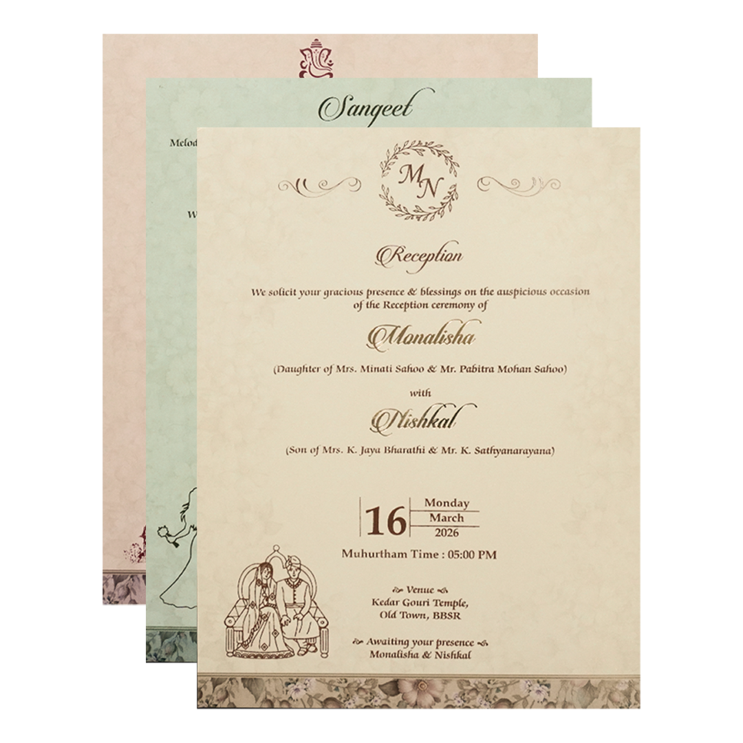 Cream Beige Floral Padded Wedding Card-KSH72410