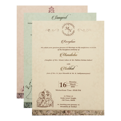 Cream Beige Floral Padded Wedding Card-KSH72410