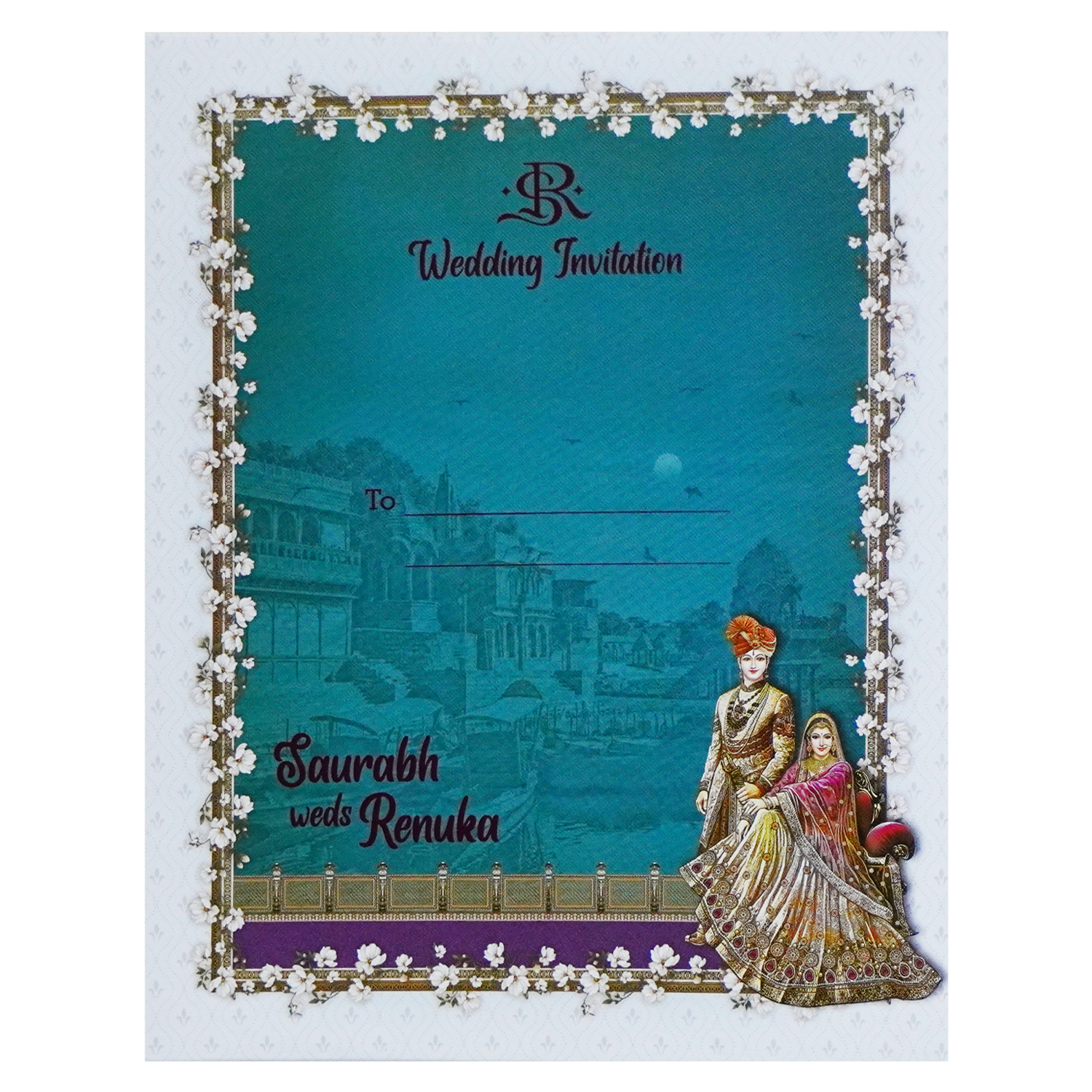 White Blue Padded Invitation-KSI12260