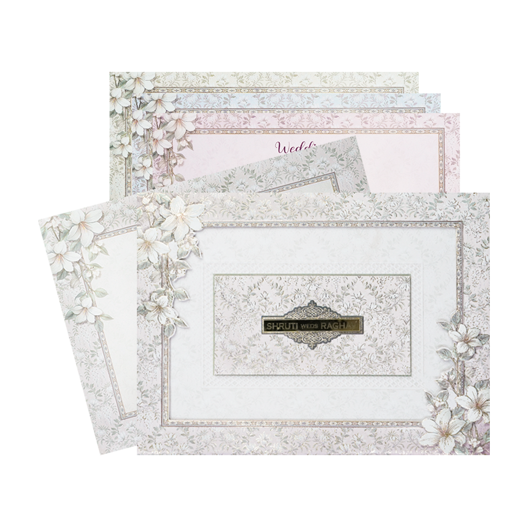 Check out Silver Floral Padded Wedding Card at best price. ✅WhatsApp Support ✅Express Delivery.|King of cards.