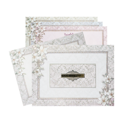 Check out Silver Floral Padded Wedding Card at best price. ✅WhatsApp Support ✅Express Delivery.|King of cards.