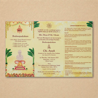 Cream Floral Thread Ceremony Invitation Card - KNKRL123