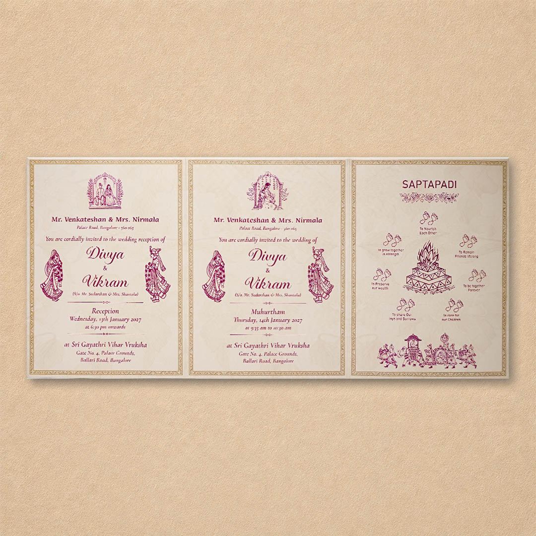 Pink Floral Bag Style Wedding Card-KNAV1803