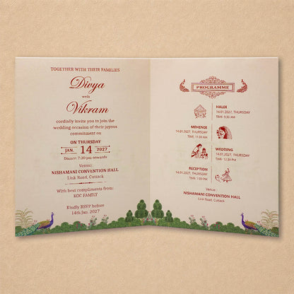 Cream Laser-Cut Bag Style Wedding Card - KNAS3106