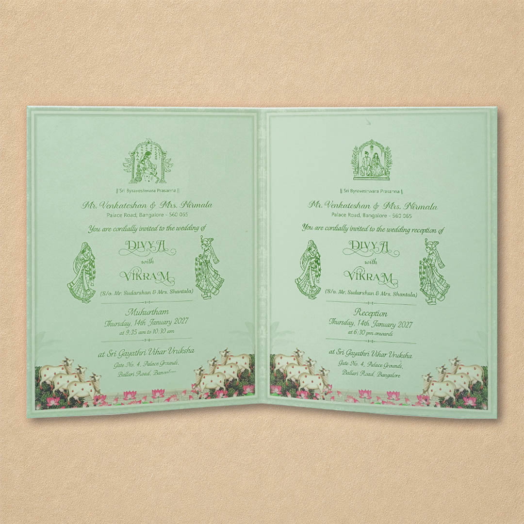 Green Floral Lord Balaji Padmavathi Wedding Card-KNKJ1158