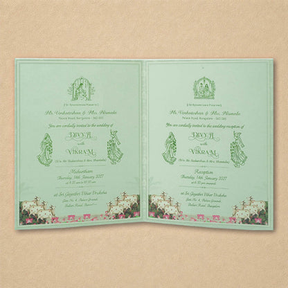 Green Floral Lord Balaji Padmavathi Wedding Card-KNKJ1158